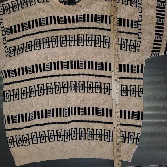 Vintage Dunhill Black Cream Geometric Sweater Textured Knit Scotland Large - Picture 8 of 10